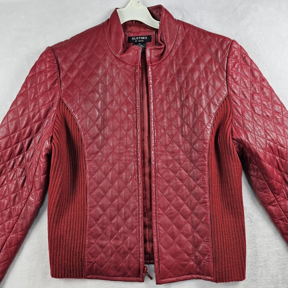 Clothes by Revue Jacket 100% Lamb Leather Wool Knit Womens 12 Quilted Moto Biker